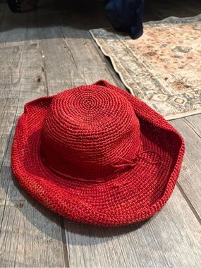 Red Crochet straw Sun Hat